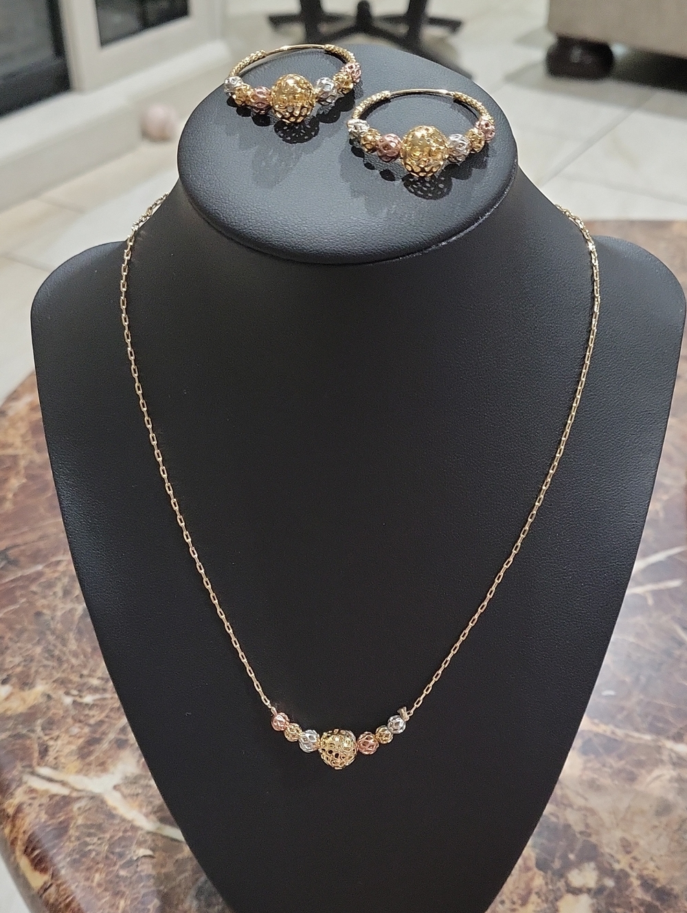 Gold-Tone Filigree Bead Necklace And Earrings Set